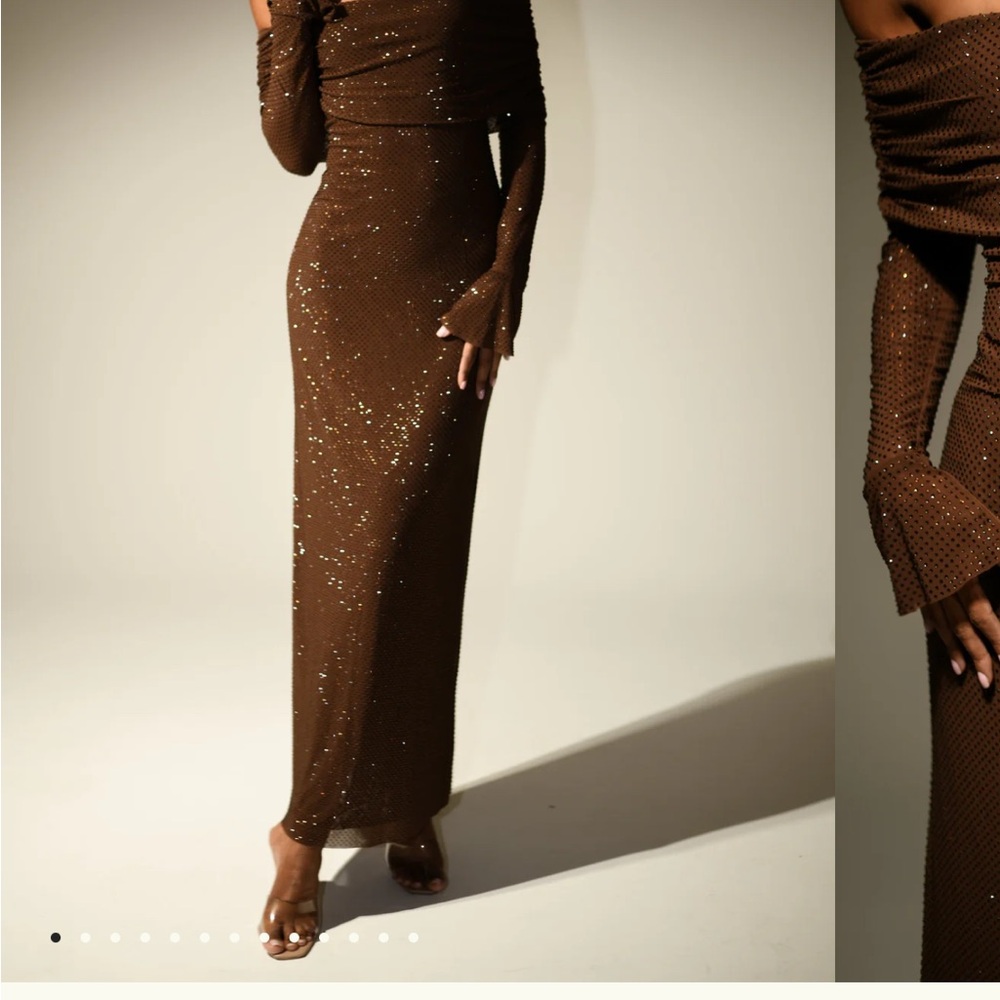 Marcel
Off Shoulder Diamante Maxi Dress - Chocolate XXS